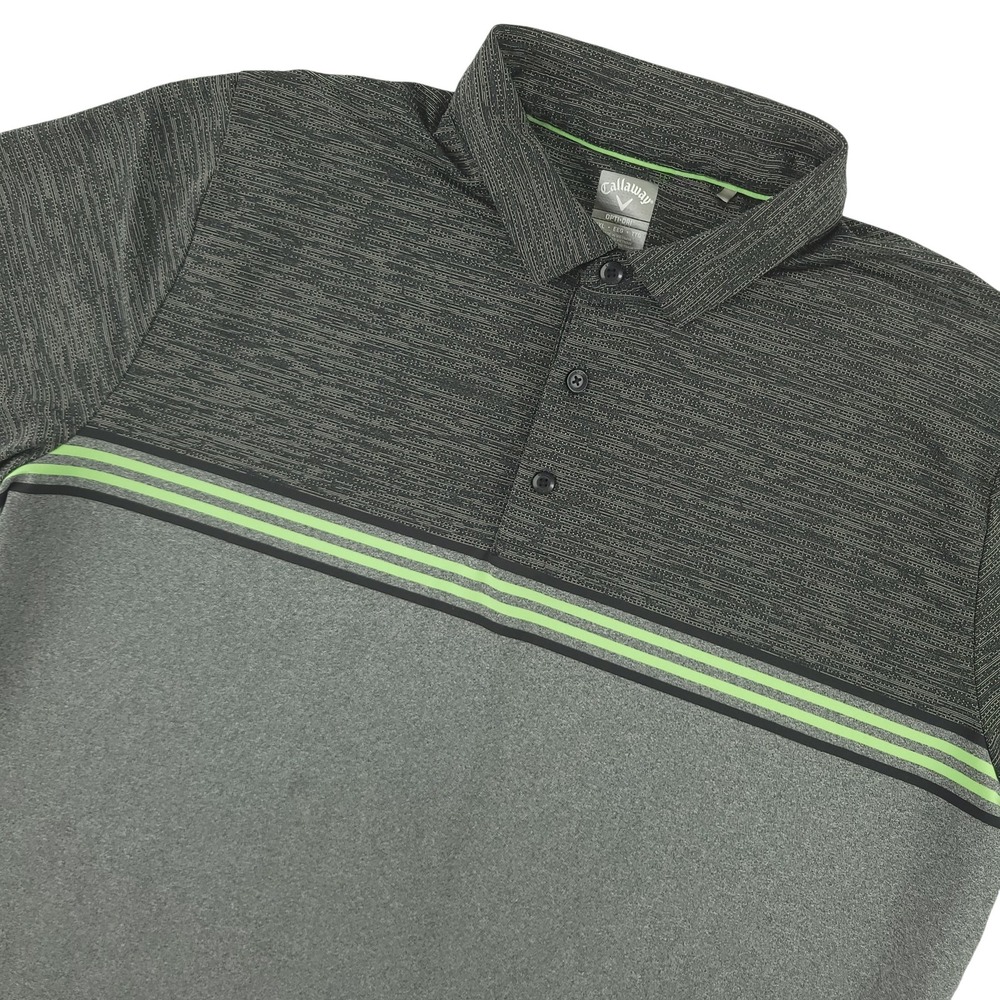 Callaway Opti-Dri Polo Shirt Mens 2XL Gray Stripe Golf Performance Stretch Top